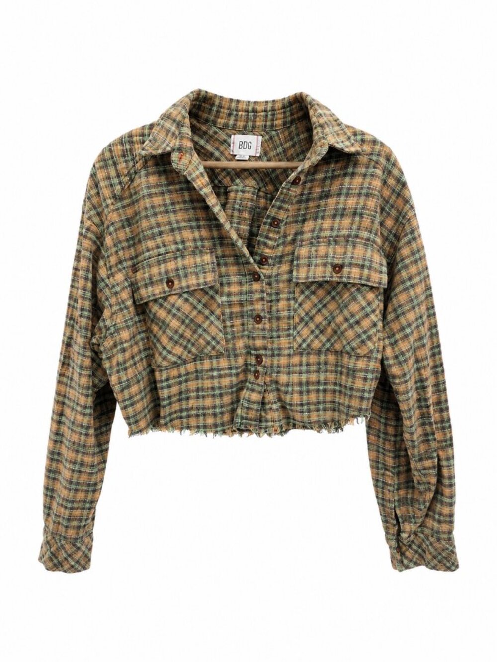BDG Urban Outfitters Cropped Plaid Flannel Shirt Jacket Women’s Medium Grunge Y2